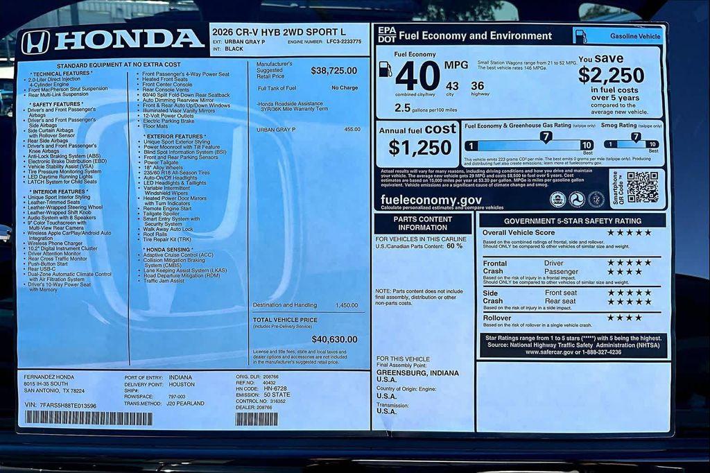 new 2026 Honda CR-V Hybrid car, priced at $40,630