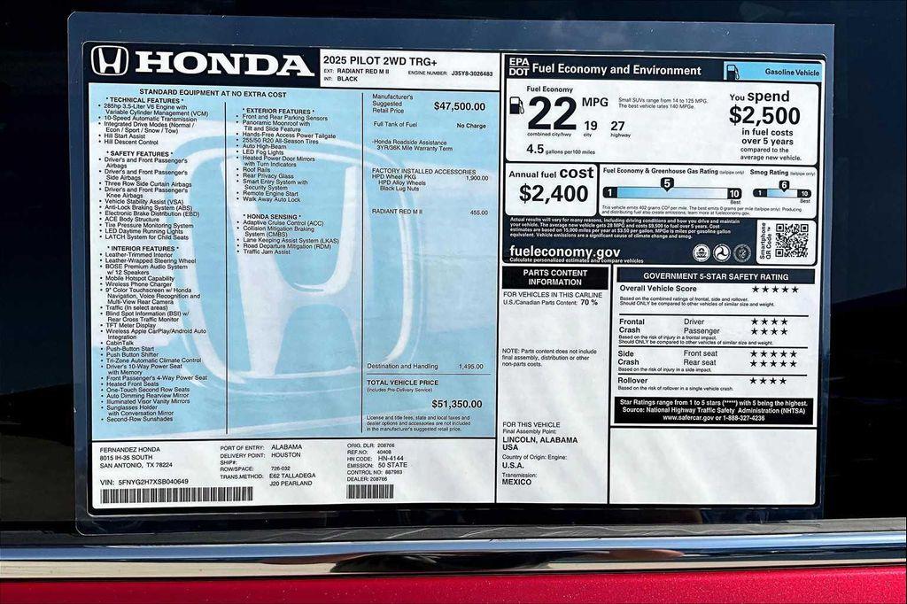 new 2025 Honda Pilot car, priced at $51,350