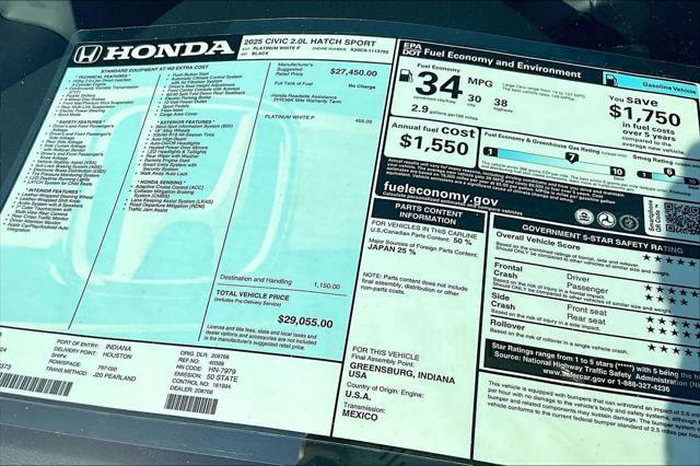 new 2025 Honda Civic car, priced at $29,055
