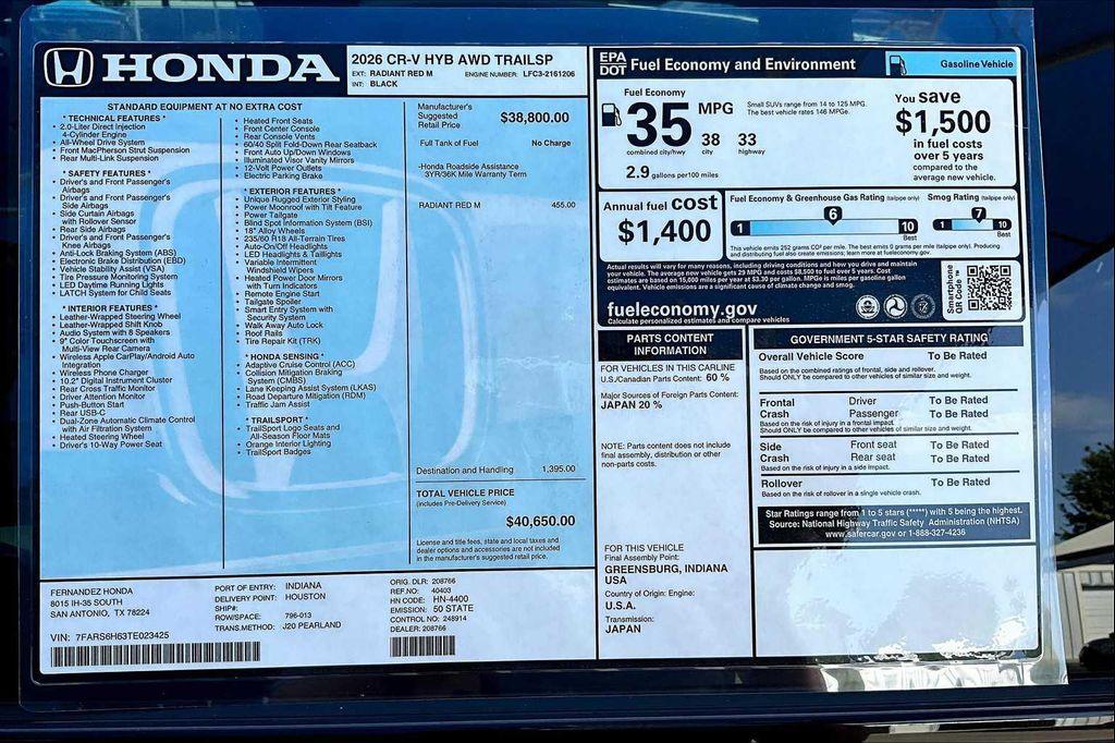 new 2026 Honda CR-V Hybrid car, priced at $40,650