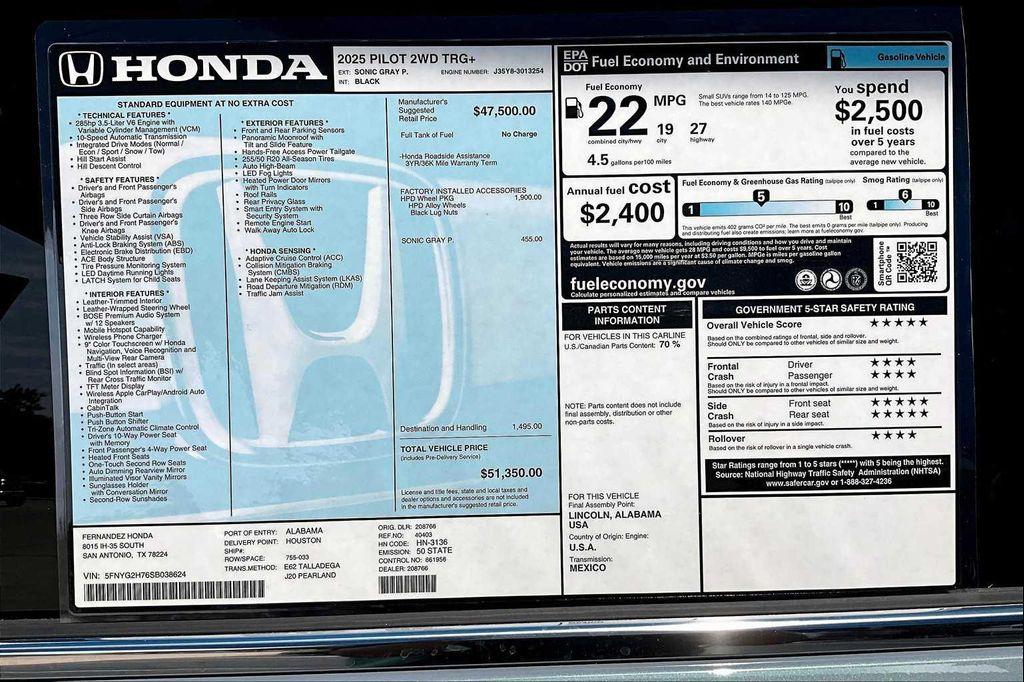 new 2025 Honda Pilot car, priced at $49,350