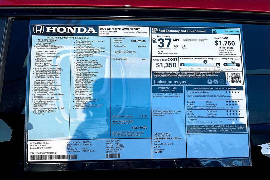 new 2026 Honda CR-V Hybrid car, priced at $40,699