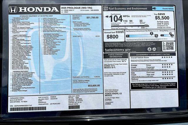 new 2025 Honda Prologue car, priced at $53,605