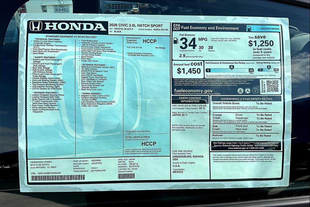 new 2026 Honda Civic car, priced at $28,990