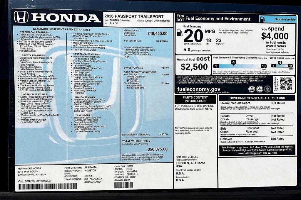 new 2026 Honda Passport car, priced at $50,875