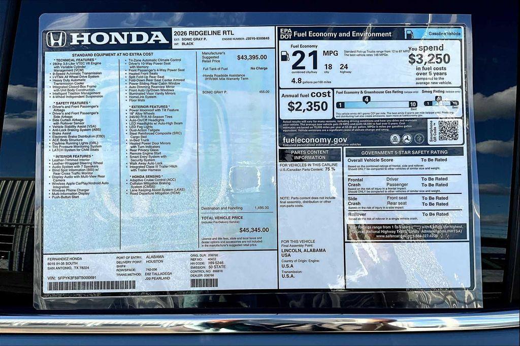 new 2026 Honda Ridgeline car, priced at $45,345