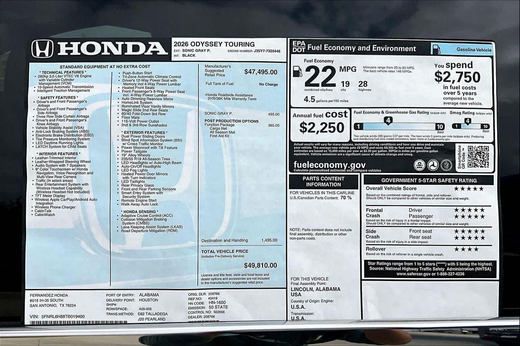 new 2026 Honda Odyssey car, priced at $49,810