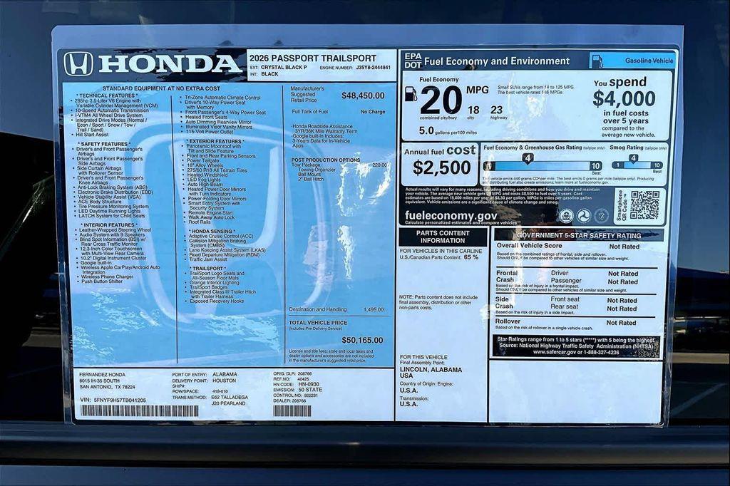 new 2026 Honda Passport car, priced at $50,165