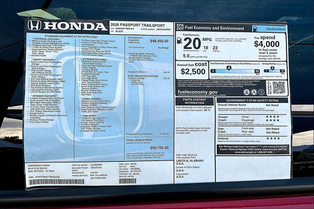 new 2026 Honda Passport car, priced at $50,705