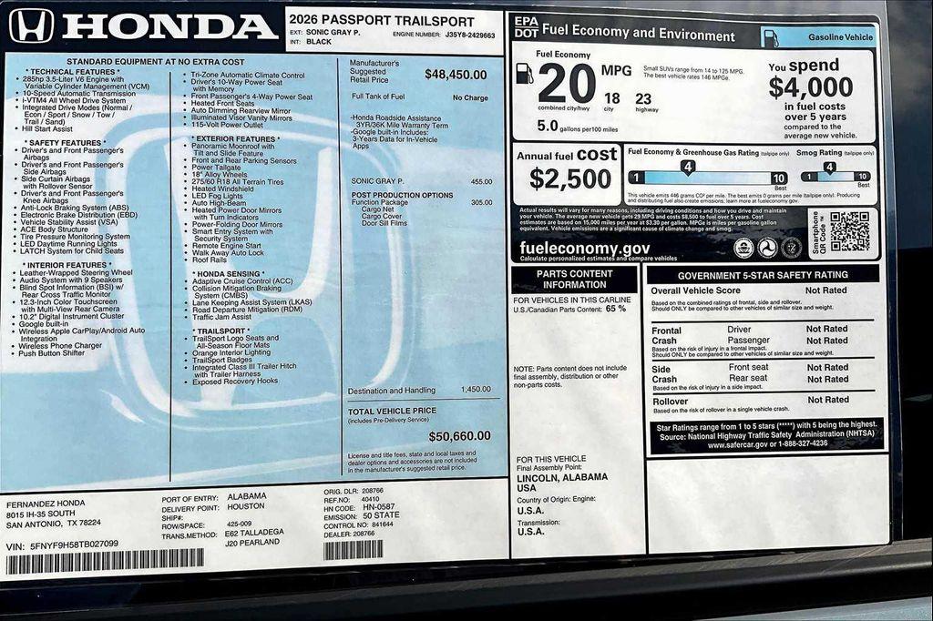 new 2026 Honda Passport car, priced at $50,660