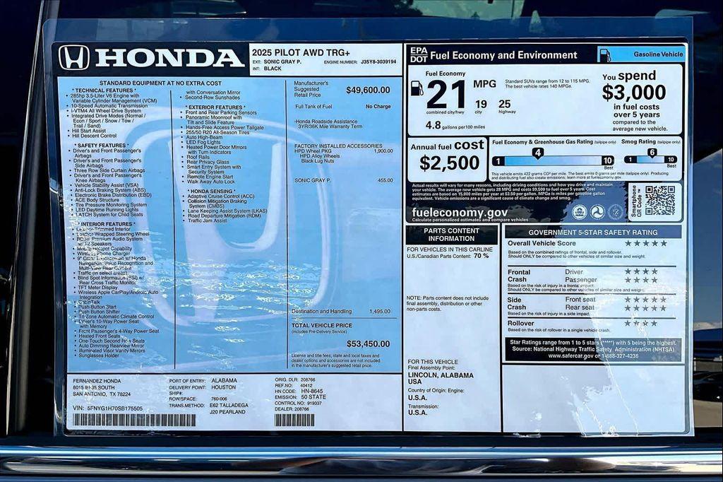 new 2025 Honda Pilot car, priced at $53,450