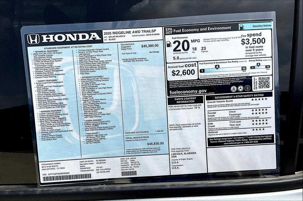 new 2025 Honda Ridgeline car, priced at $44,117