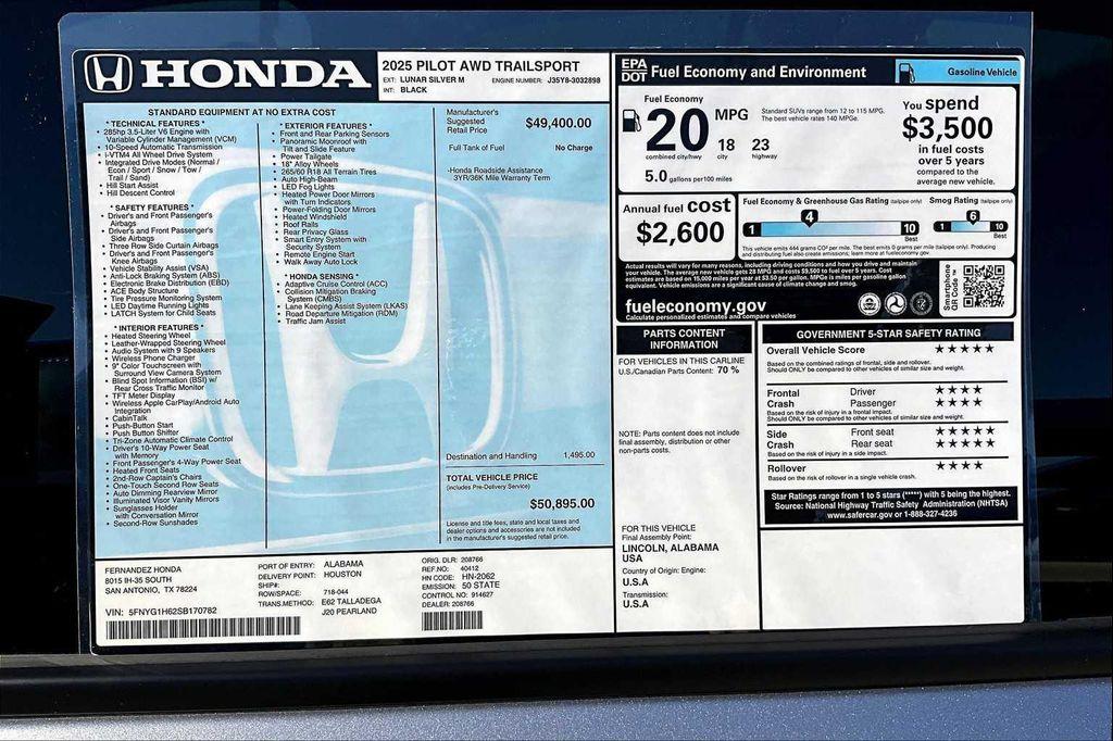 new 2025 Honda Pilot car, priced at $50,895