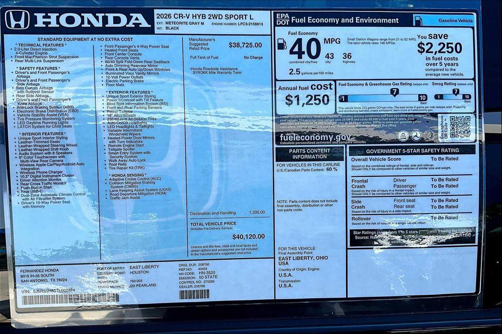 new 2026 Honda CR-V Hybrid car, priced at $40,120