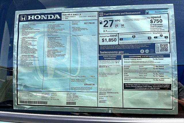 new 2026 Honda HR-V car, priced at $29,550