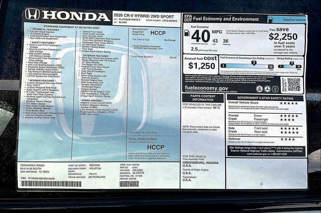 new 2026 Honda CR-V Hybrid car, priced at $37,535