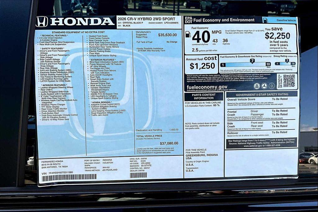 new 2026 Honda CR-V Hybrid car, priced at $37,080