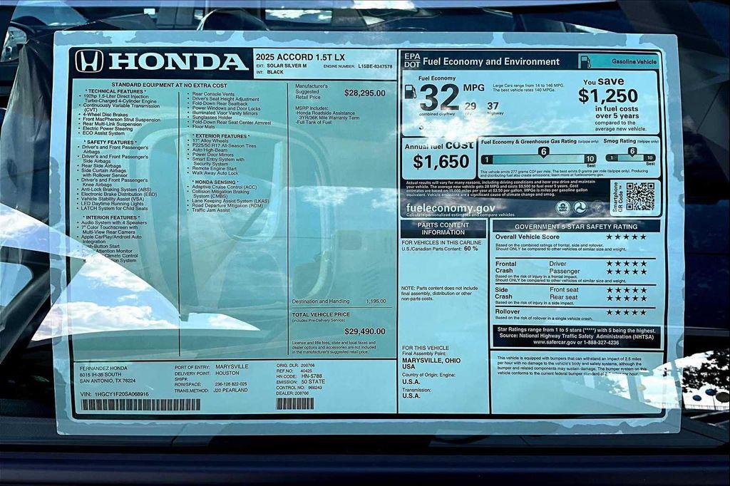 new 2025 Honda Accord car, priced at $29,490