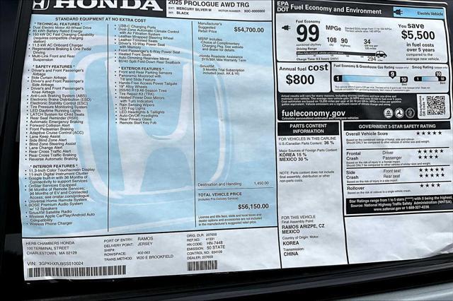 new 2025 Honda Prologue car, priced at $56,150