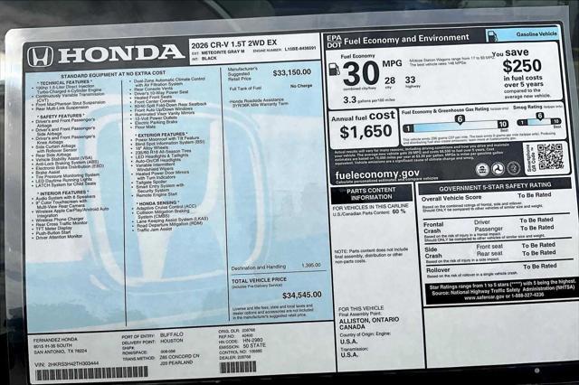 new 2026 Honda CR-V car, priced at $34,545