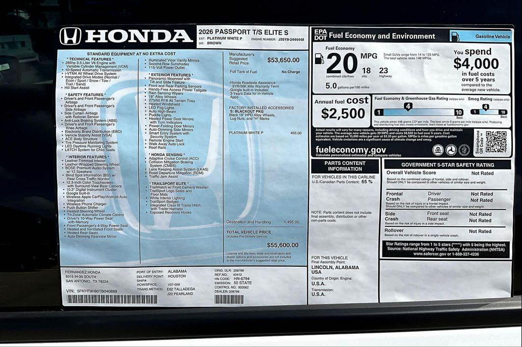 new 2026 Honda Passport car, priced at $55,600