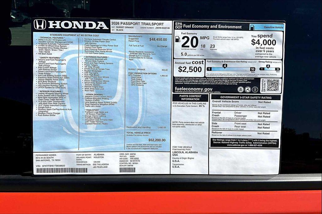 new 2026 Honda Passport car, priced at $52,200
