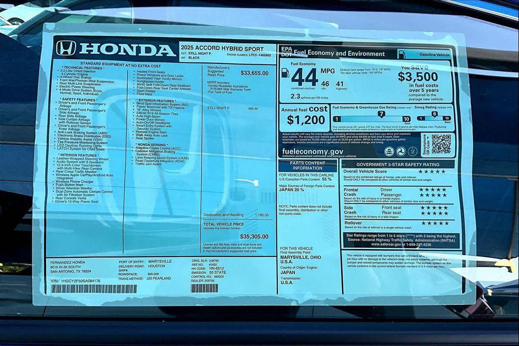 new 2025 Honda Accord Hybrid car, priced at $35,305