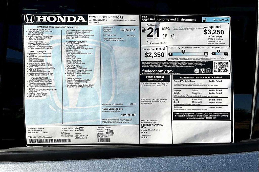 new 2026 Honda Ridgeline car, priced at $42,090