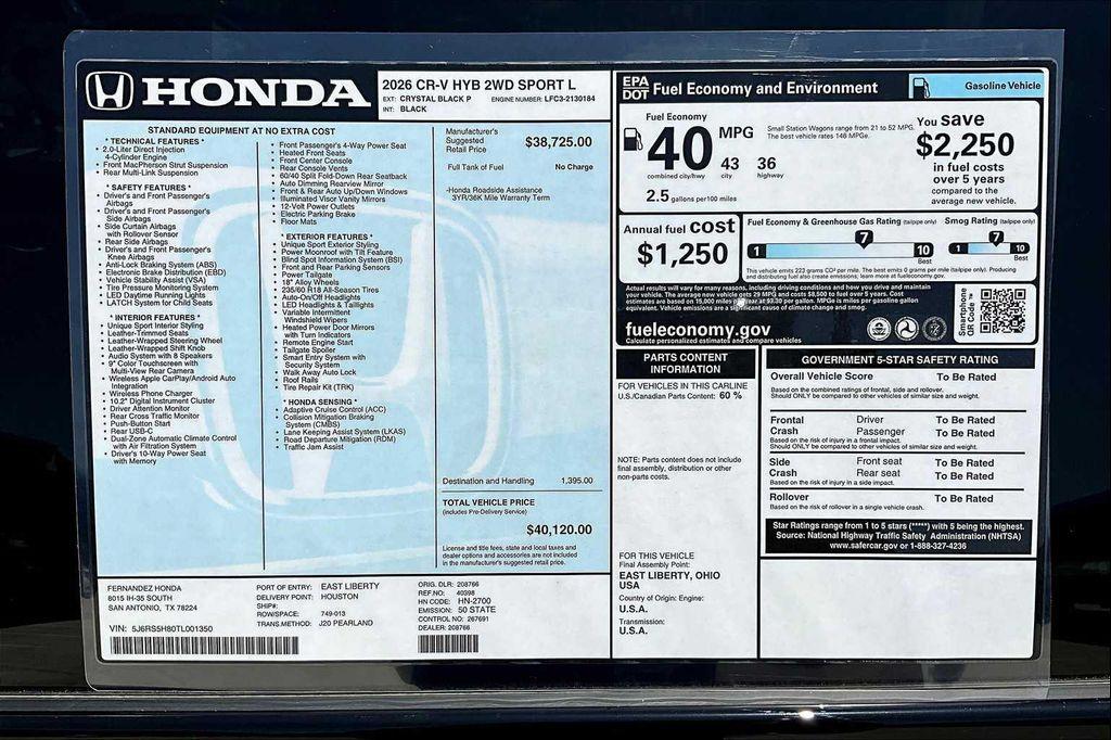 new 2026 Honda CR-V Hybrid car, priced at $39,640