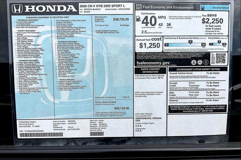 new 2026 Honda CR-V Hybrid car, priced at $39,877