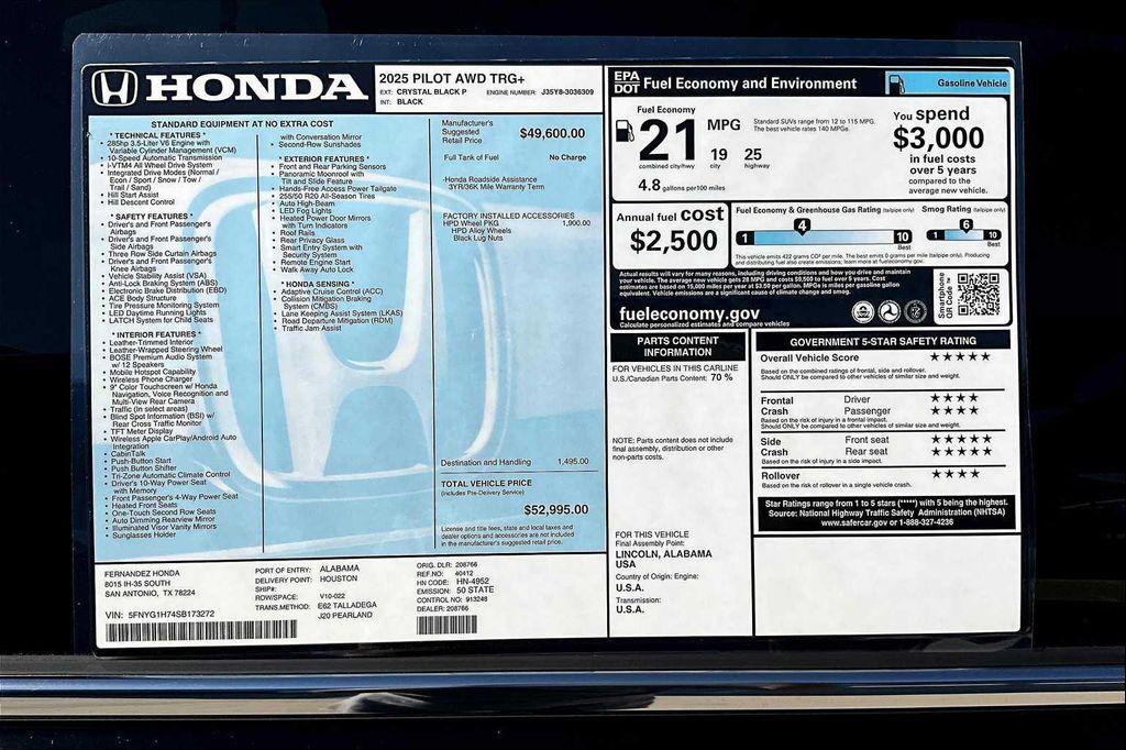 new 2025 Honda Pilot car, priced at $52,995