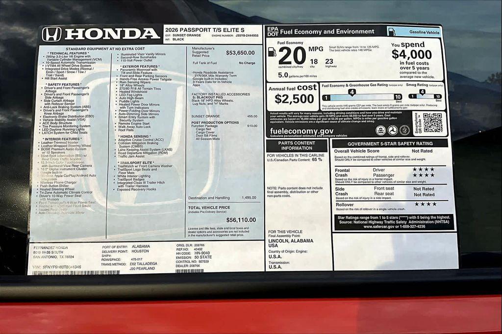 new 2026 Honda Passport car, priced at $56,110