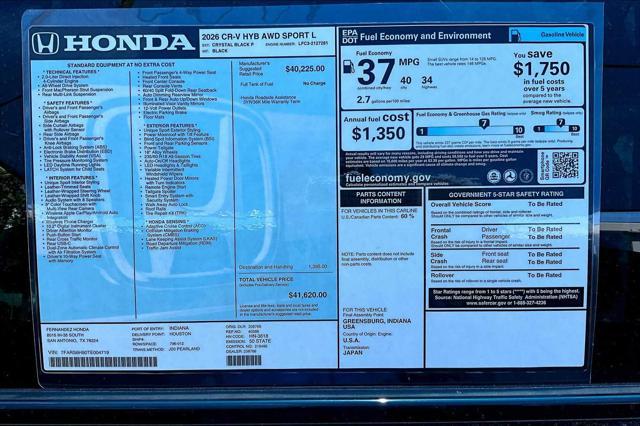 new 2026 Honda CR-V Hybrid car, priced at $41,620