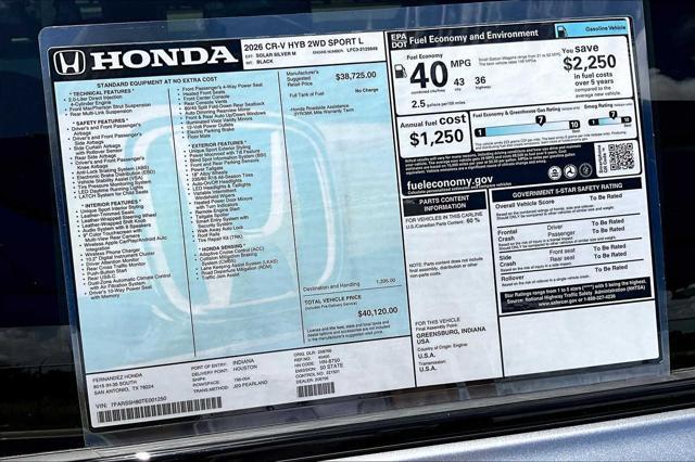 new 2026 Honda CR-V Hybrid car, priced at $40,120