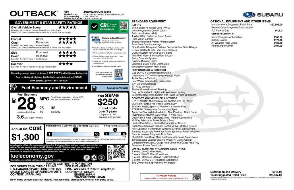 used 2018 Subaru Outback car, priced at $9,900