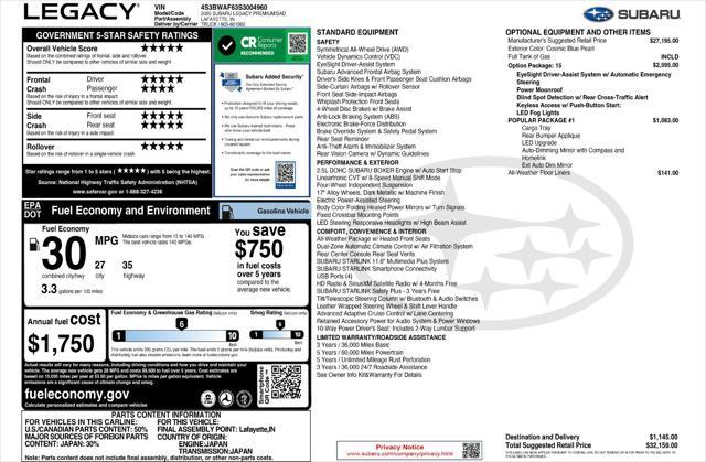 new 2025 Subaru Legacy car, priced at $31,159