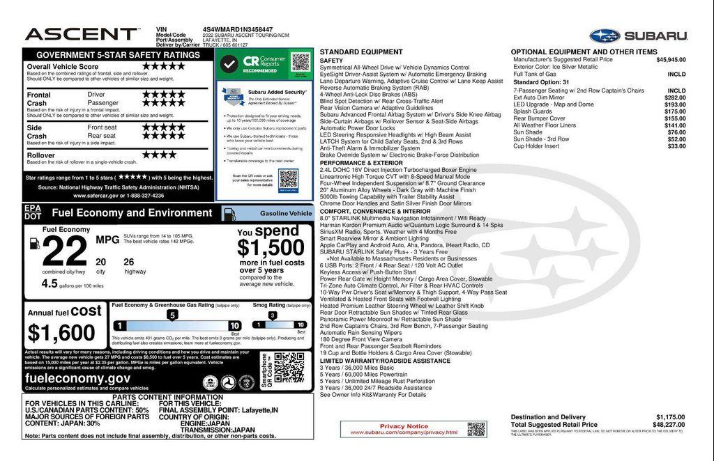 used 2022 Subaru Ascent car, priced at $32,971