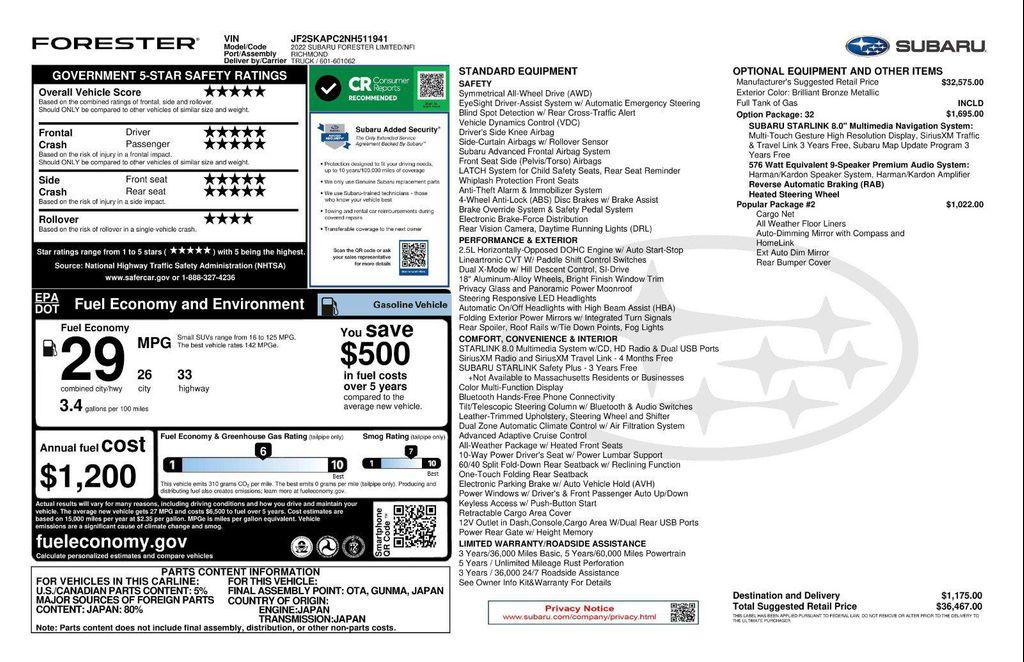 used 2022 Subaru Forester car, priced at $29,283