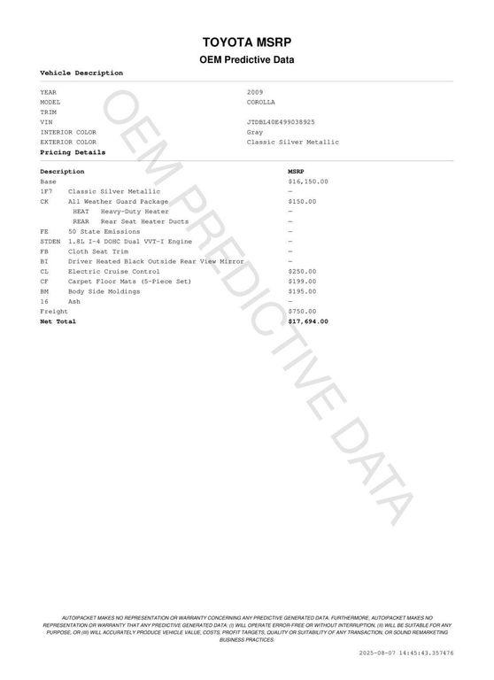 used 2009 Toyota Corolla car, priced at $9,600