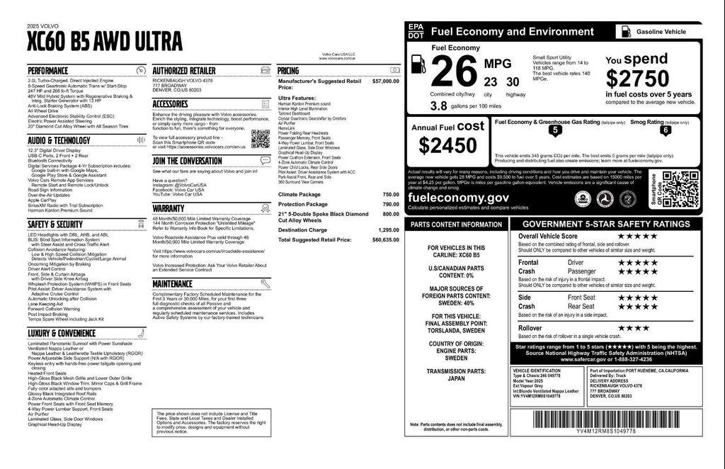 used 2025 Volvo XC60 car, priced at $47,514