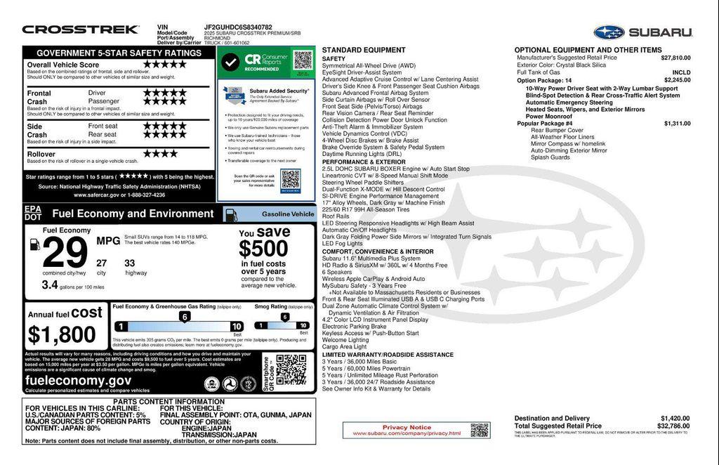 new 2025 Subaru Crosstrek car, priced at $30,731