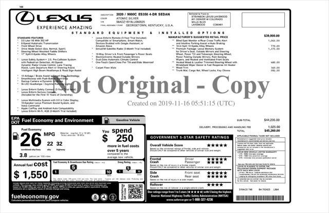 used 2020 Lexus ES 350 car, priced at $30,878