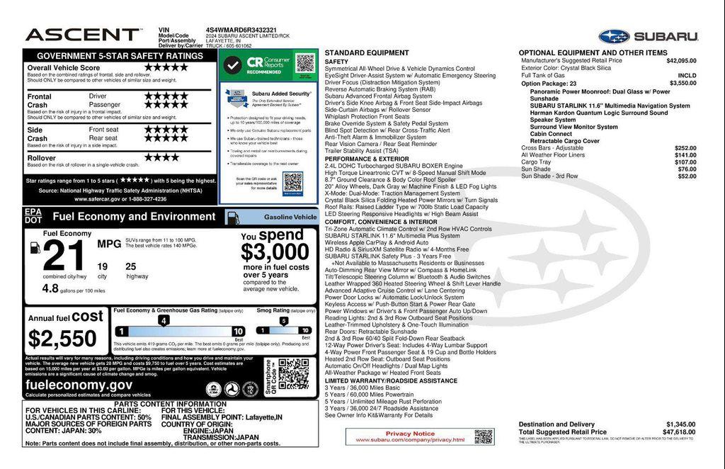 used 2024 Subaru Ascent car, priced at $36,971
