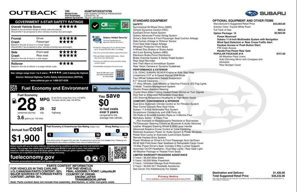 used 2025 Subaru Outback car, priced at $35,173