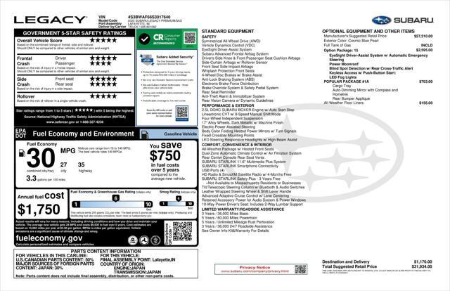 new 2025 Subaru Legacy car, priced at $30,034