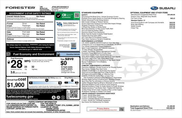 new 2025 Subaru Forester car, priced at $37,321