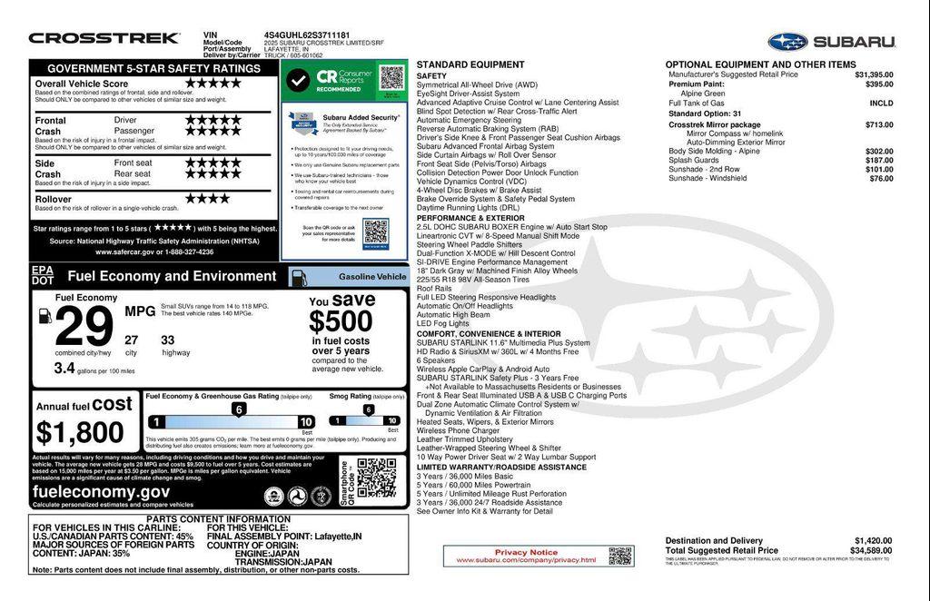used 2025 Subaru Crosstrek car, priced at $31,943