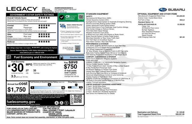 new 2025 Subaru Legacy car, priced at $33,541