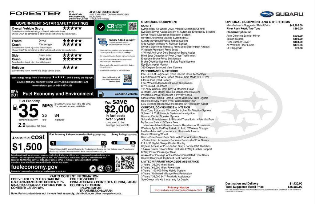 new 2025 Subaru Forester Hybrid car, priced at $44,089