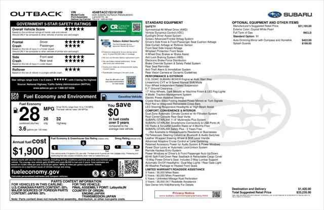new 2025 Subaru Outback car, priced at $30,785
